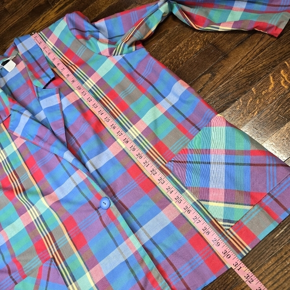 Vintage 80s 90s Blue Red Plaid Lightweight Plus Size Oversized Blazer - Picture 13 of 15